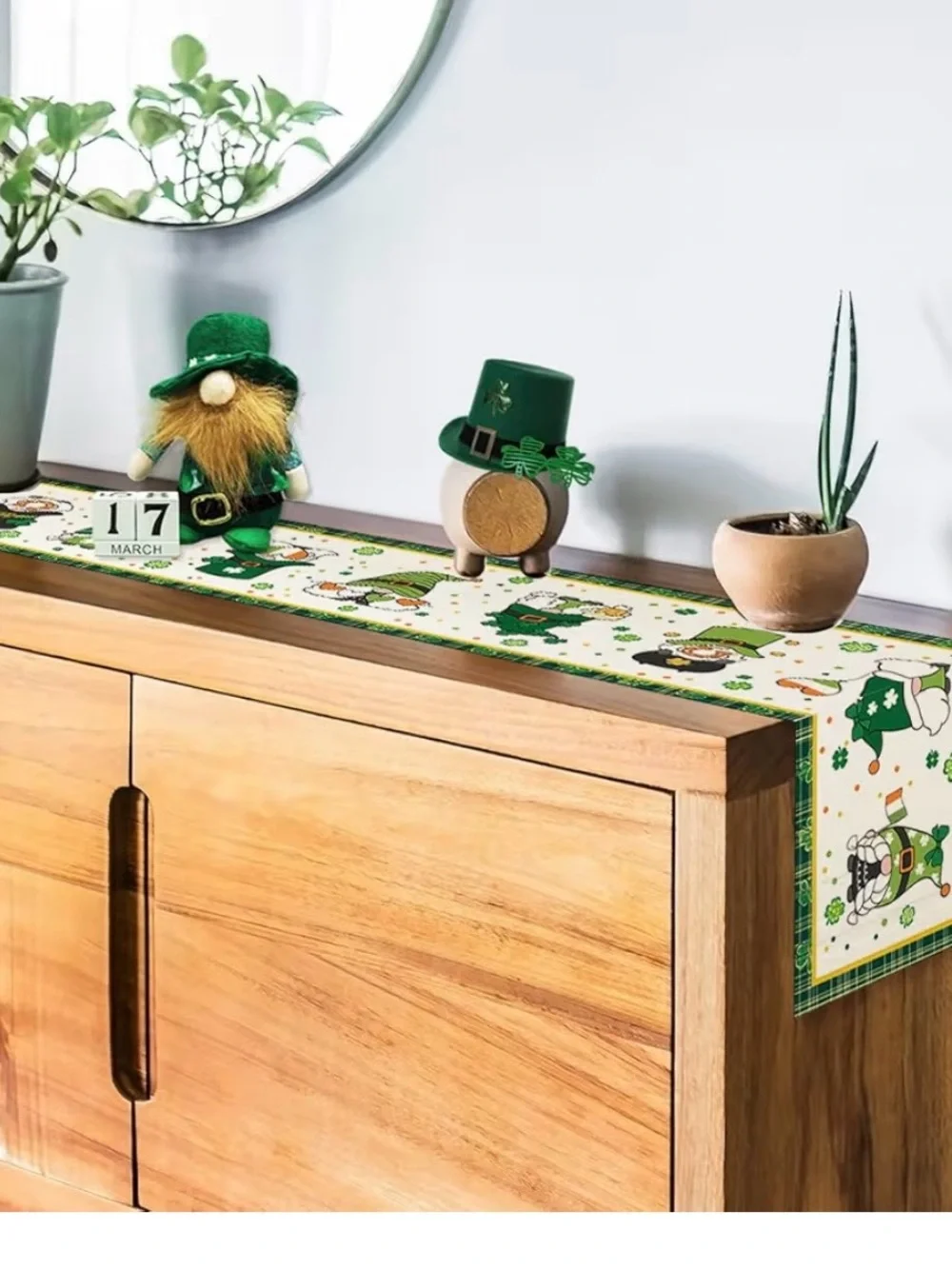 St. Patrick's Day Gnome Table Runner - Green Holiday Decor